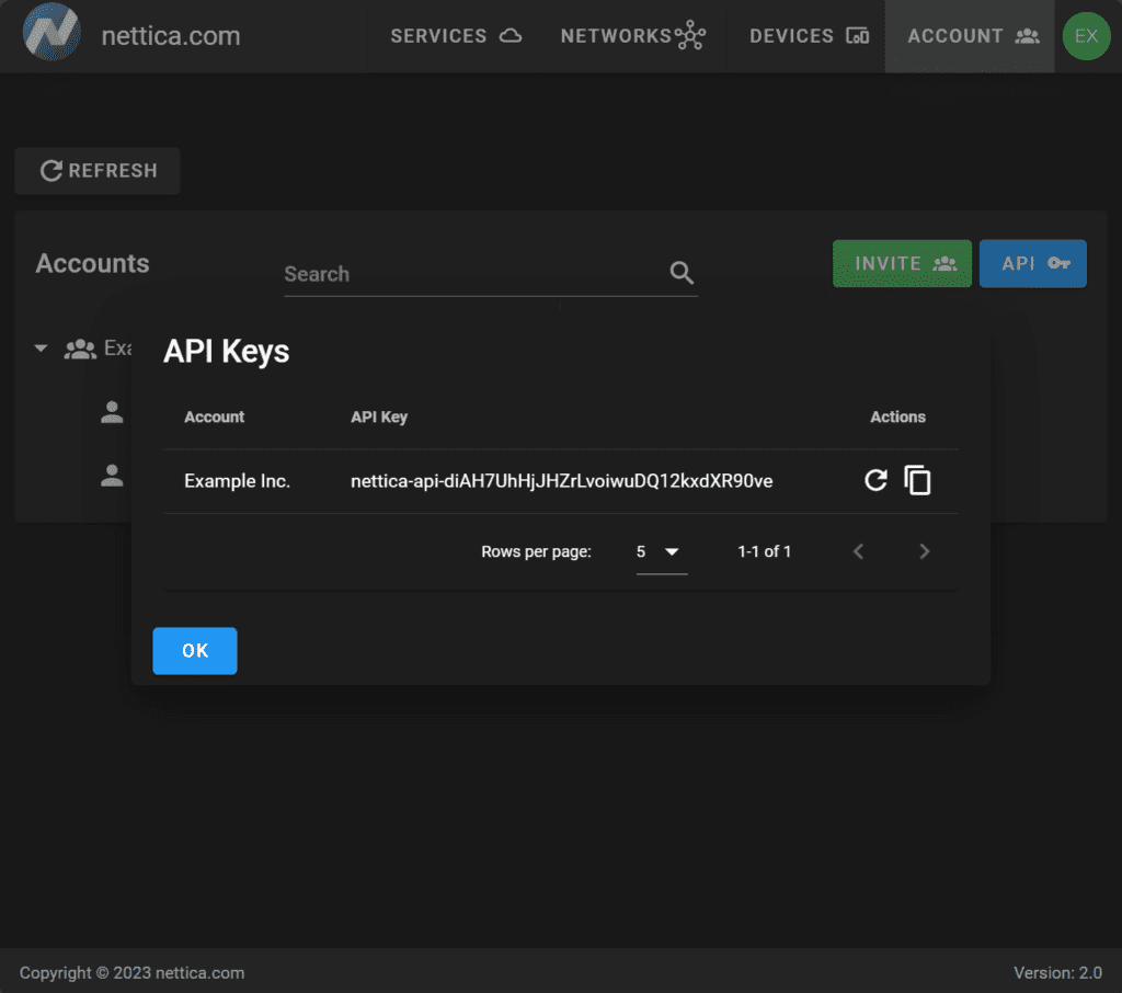API Key on the Account page