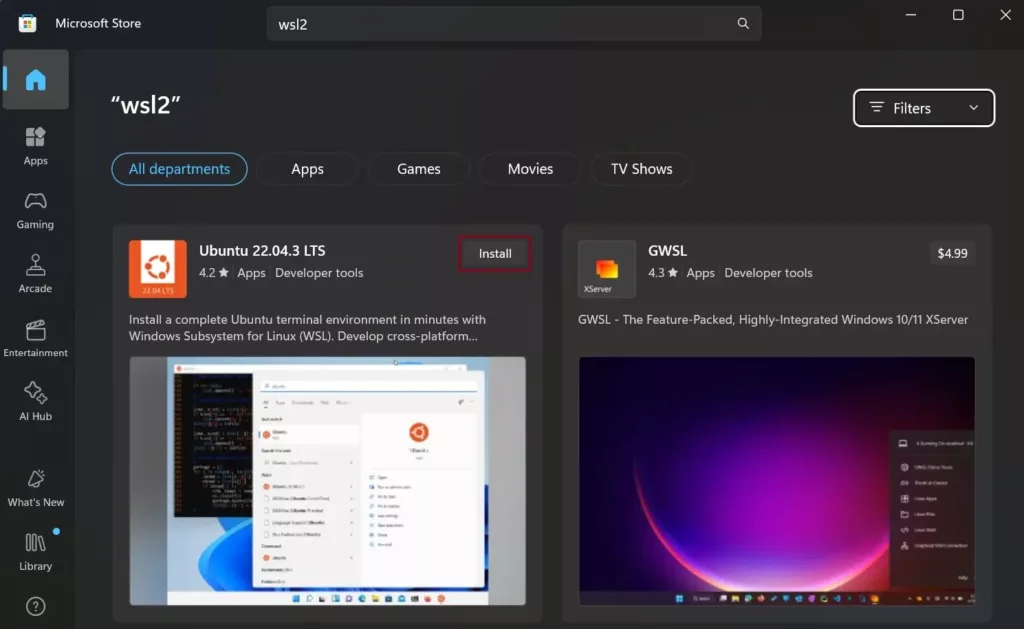 Install Ubuntu 22.04 through Microsoft Store