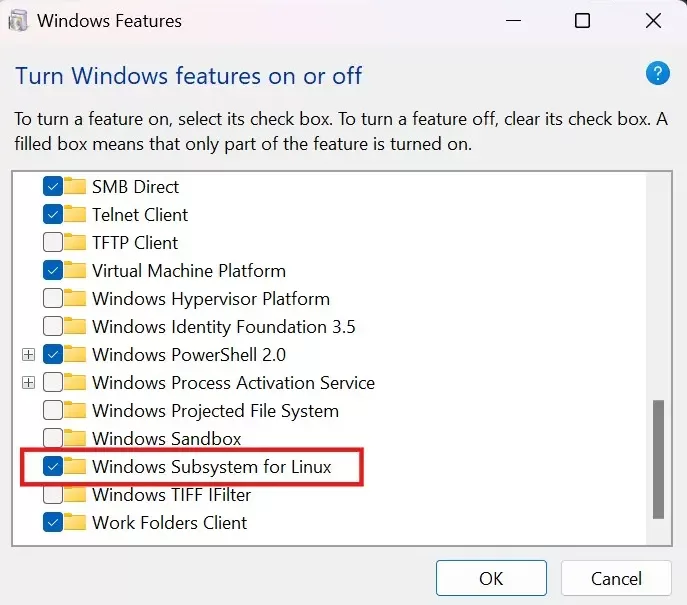 Windows Features install WSL2